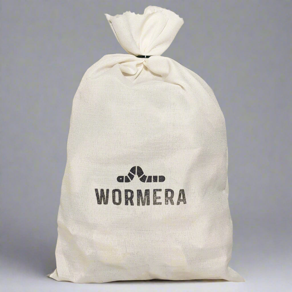 Close-up of shipping bag for extra large mealworms.